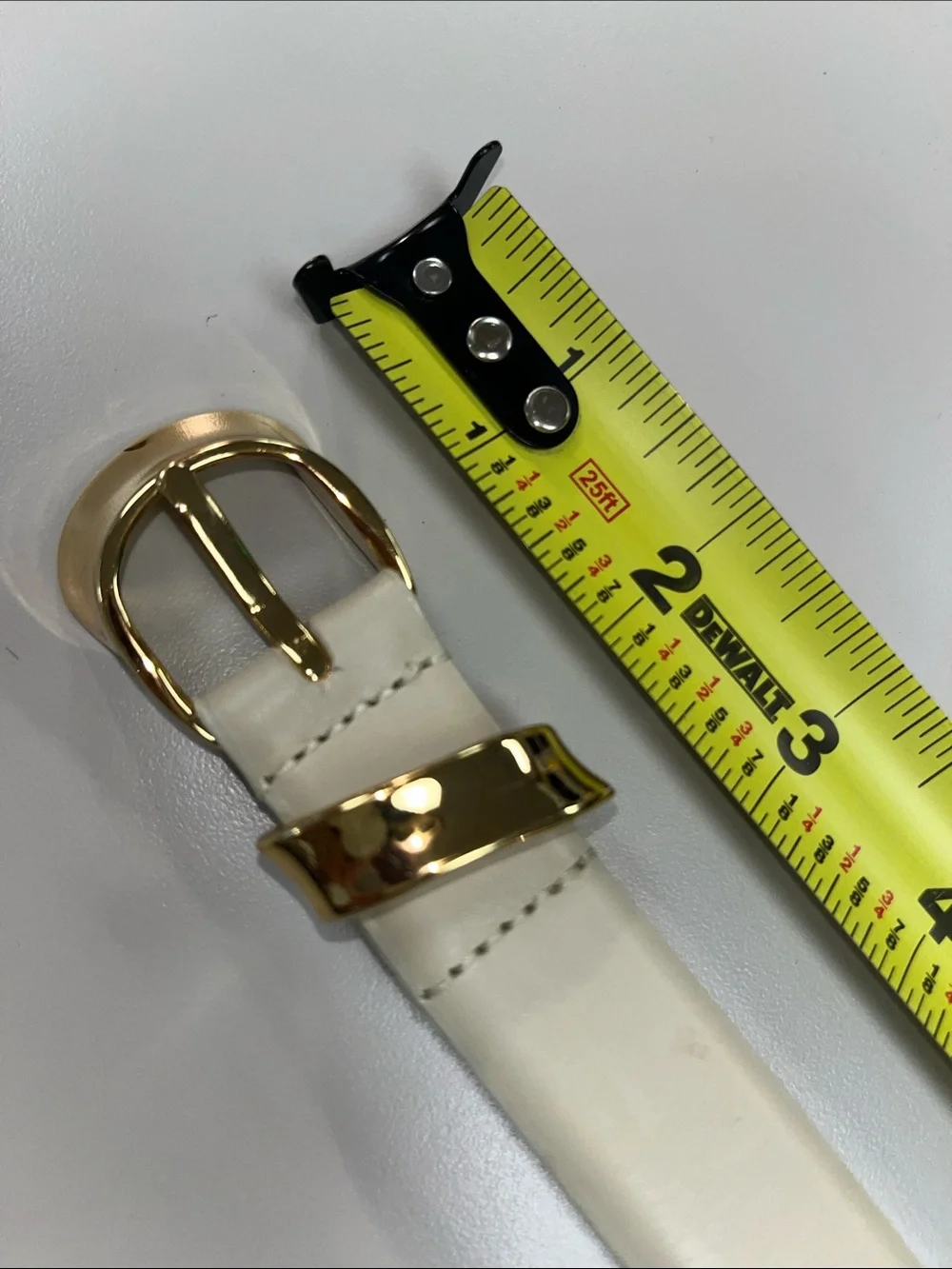 Elegant Cream Leather Belt with Gold Buckle size XL